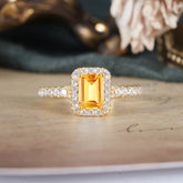 1 Carat Emerald Cut Classic Halo Citrine Engagement Ring